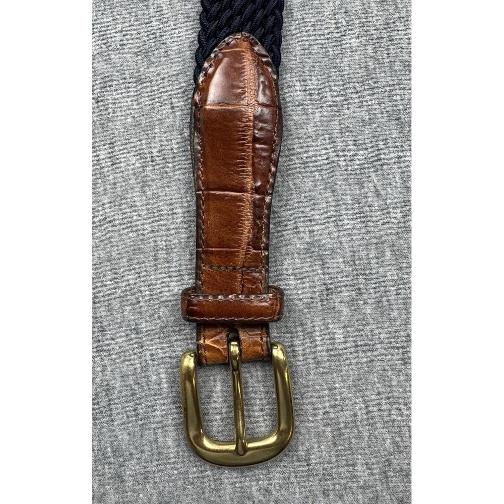 Brighton Blue Stretch Cord & Croco Leather Tab Belt‎ 33514 Mens Sz 38 USA
